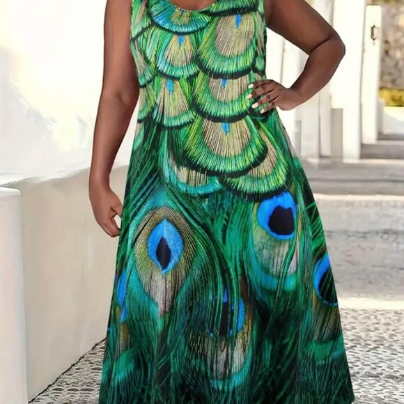 Ladies size 3X Peacock print maxi dress - Picture 6 of 9